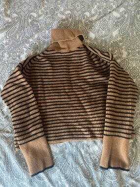Madewell 100% Merino Wool Brown and Black Striped Turtleneck Sweater